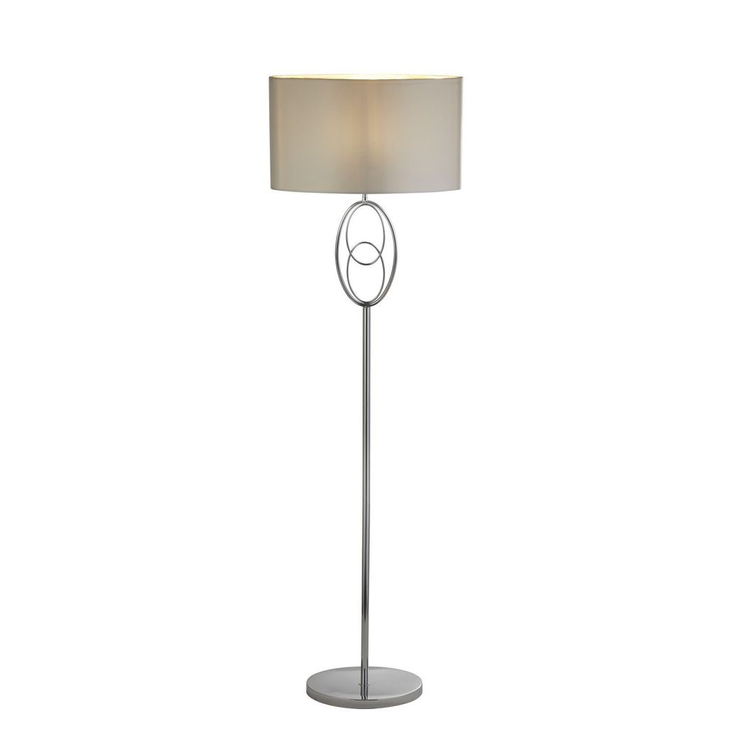 Stehlampe Stoff Metall E27 151 cm in Chrom Silber rund Modern