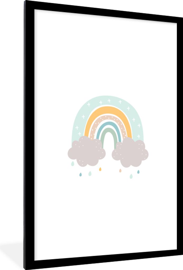 MuchoWow Gerahmtes Poster Regenbogen - Wolken - Regen - Kinder - Pastell 60x90 cm - Poster mit Schwarzem Bilderrahmen Wandposter Rahmen Foto Bild...