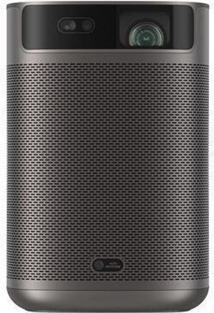 A front view of a portable projector.
