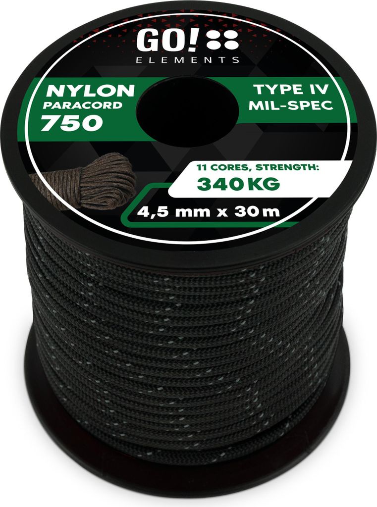 GO!elements 30m Paracord Seil aus reißfester Nylonschnur - 4,5mm Paracord 750 Typ IV Schnur - geeignet als Allzweckseil & Reepschnur - Max. 340kg,...