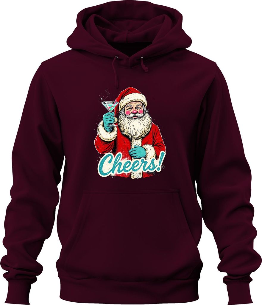 Weihnachtsmann Cheers! Cocktail Martini Weihnachtsfeier Vintage Uni Hoodie Kapuzenpullover, Burgundy, XL