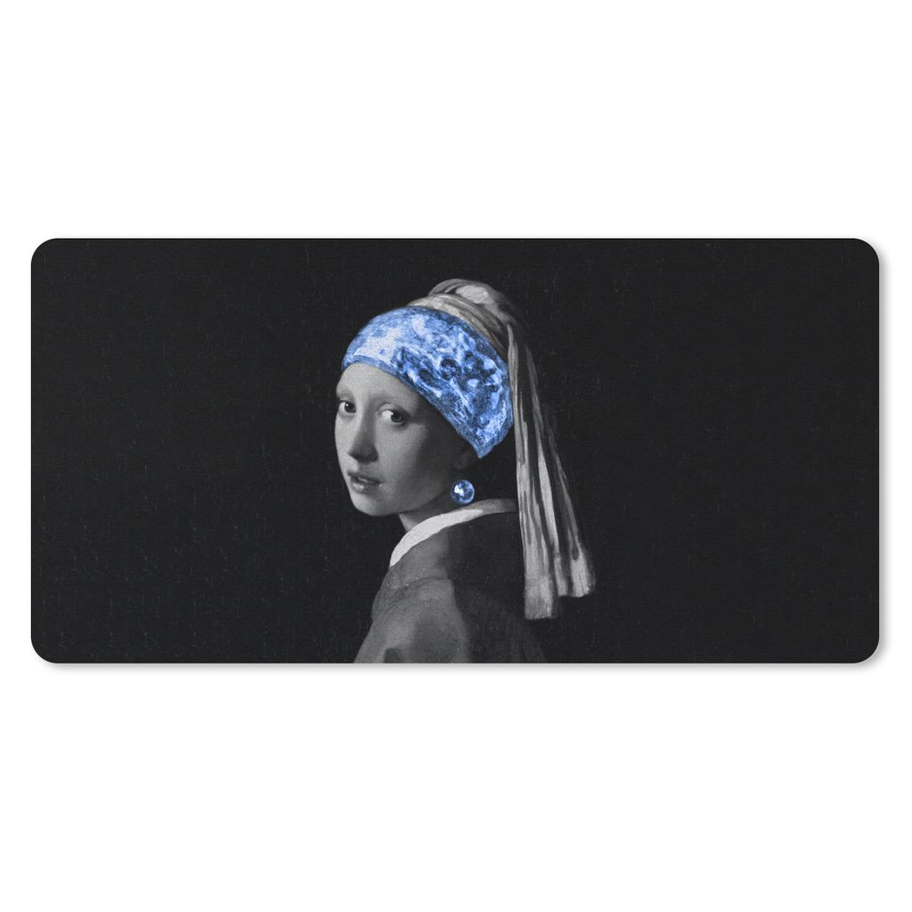 MuchoWow Schreibtischunterlage Mädchen mit einem Perlenohrring - Blau - Vermeer 80x40 cm - XXL Mauspad - Gaming Mauspad
