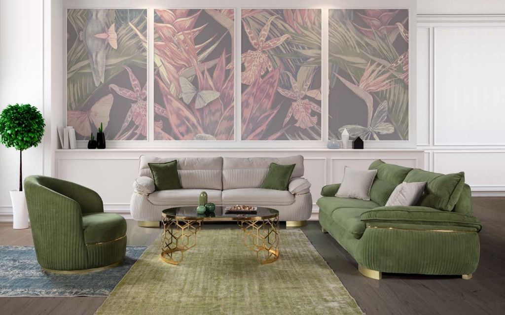 Sofagarnitur 3+3+1 Sitzer Sofa grau Couch Polster Garnitur Couchen Stoff Möbel