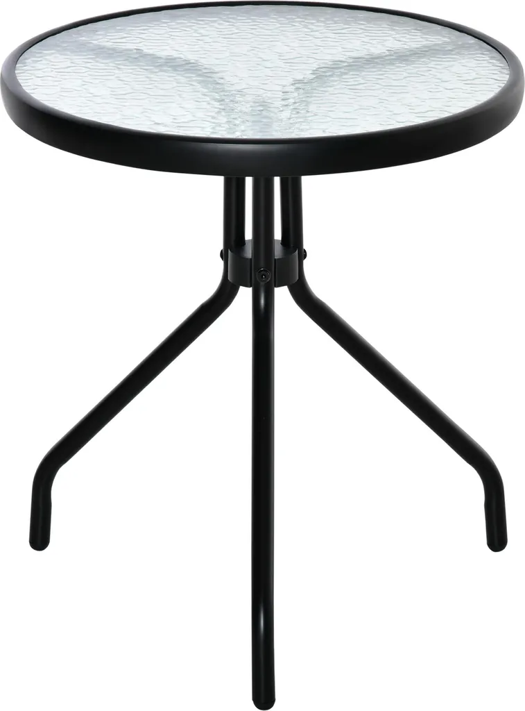 Table de jardin ronde Outsunny en métal noir et verre trempé - Ø 50 cm