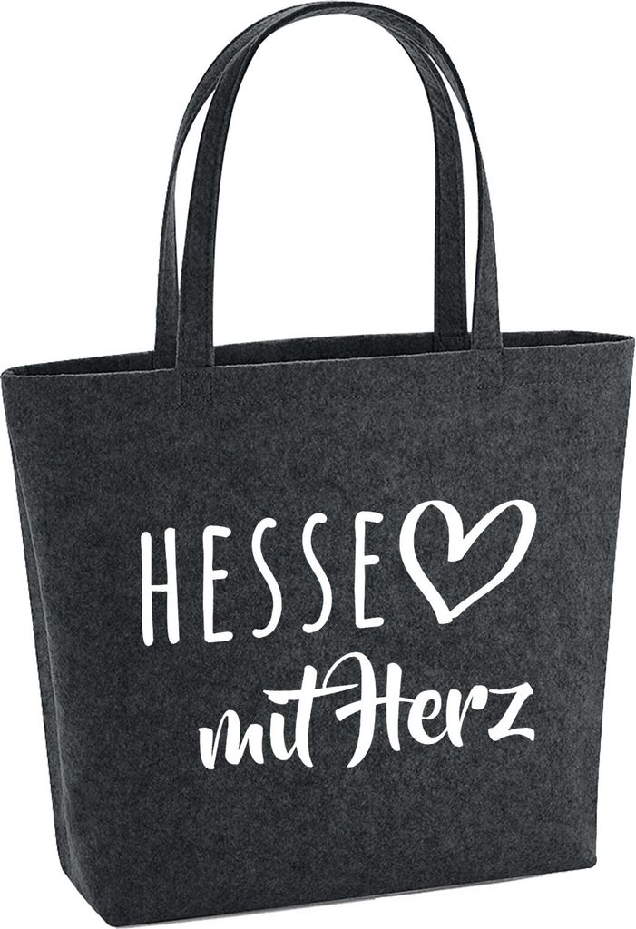Huuraa Filzshopper Hesse mit Herz 22 Liter Charcoal Melange Filztasche Geschenkidee
