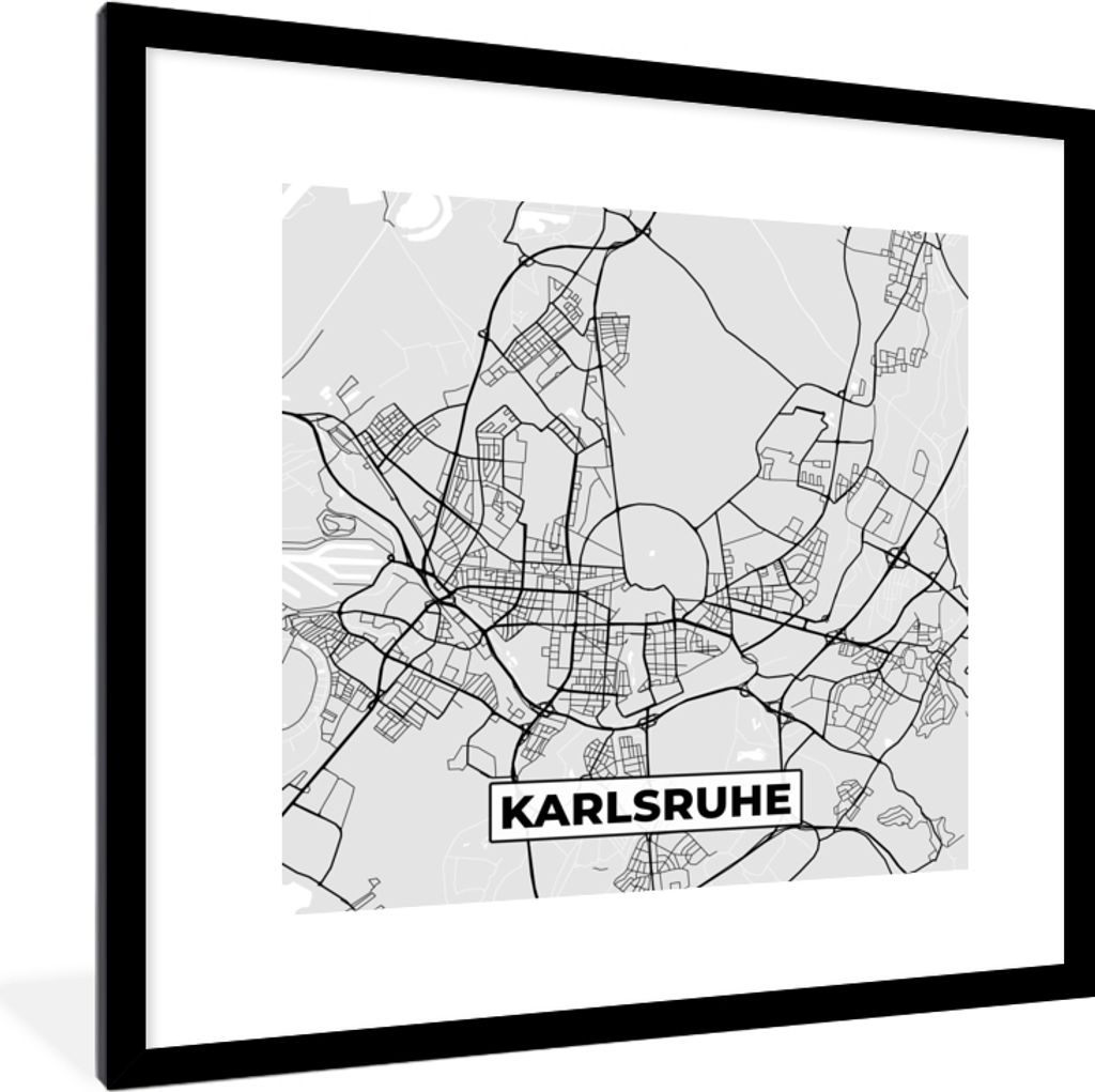 MuchoWow Gerahmtes Poster Karlsruhe - Karte - Stadtplan - Deutschland 40x40 cm - Poster mit Schwarzem Bilderrahmen Wandposter Rahmen Foto Bilder ...