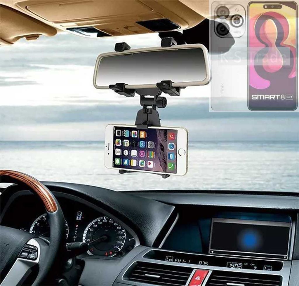 K-S-Trade Smartphone Halterung kompatibel mit Infinix Smart 8 India Rückspiegel Halterung schwarz Auto Halterung KFZ Halter