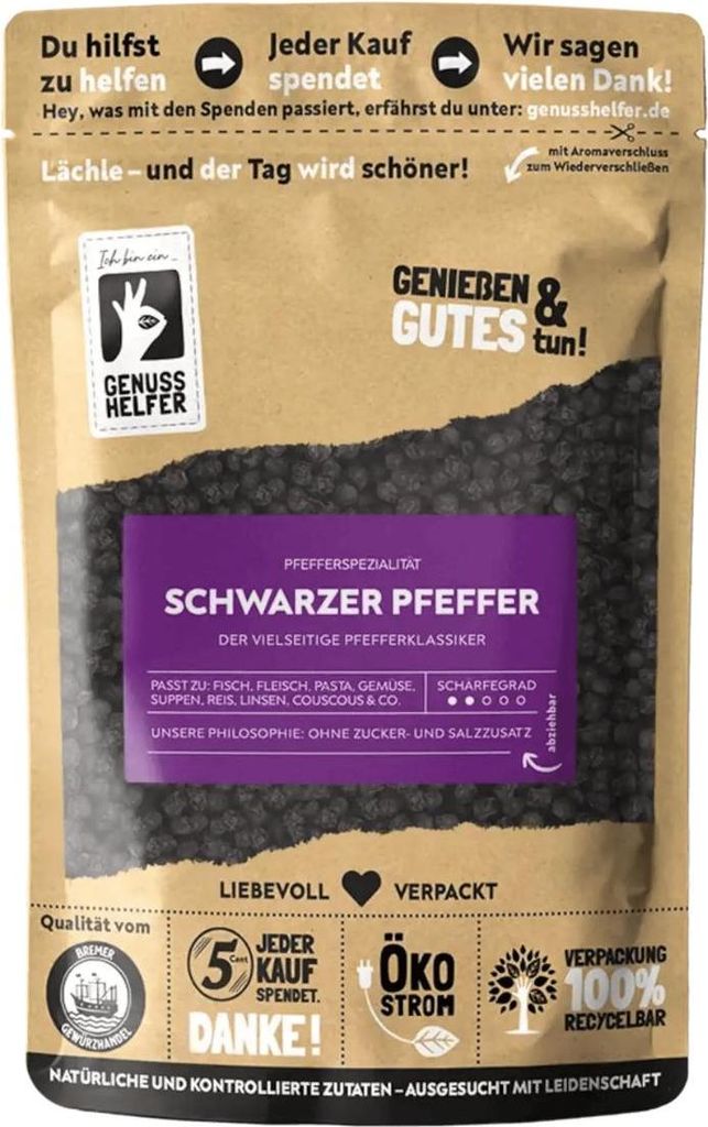 Schwarzer Pfeffer ganz, Pfefferkörner für die Mühle, 3 x 150g