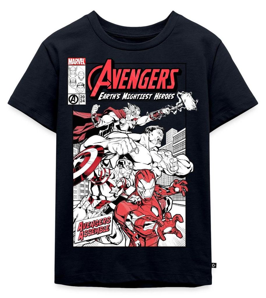 Spreadshirt Avengers Assemble Helden Comic-Motiv Kinder Premium T-Shirt, 122/128 (6 Jahre), Navy