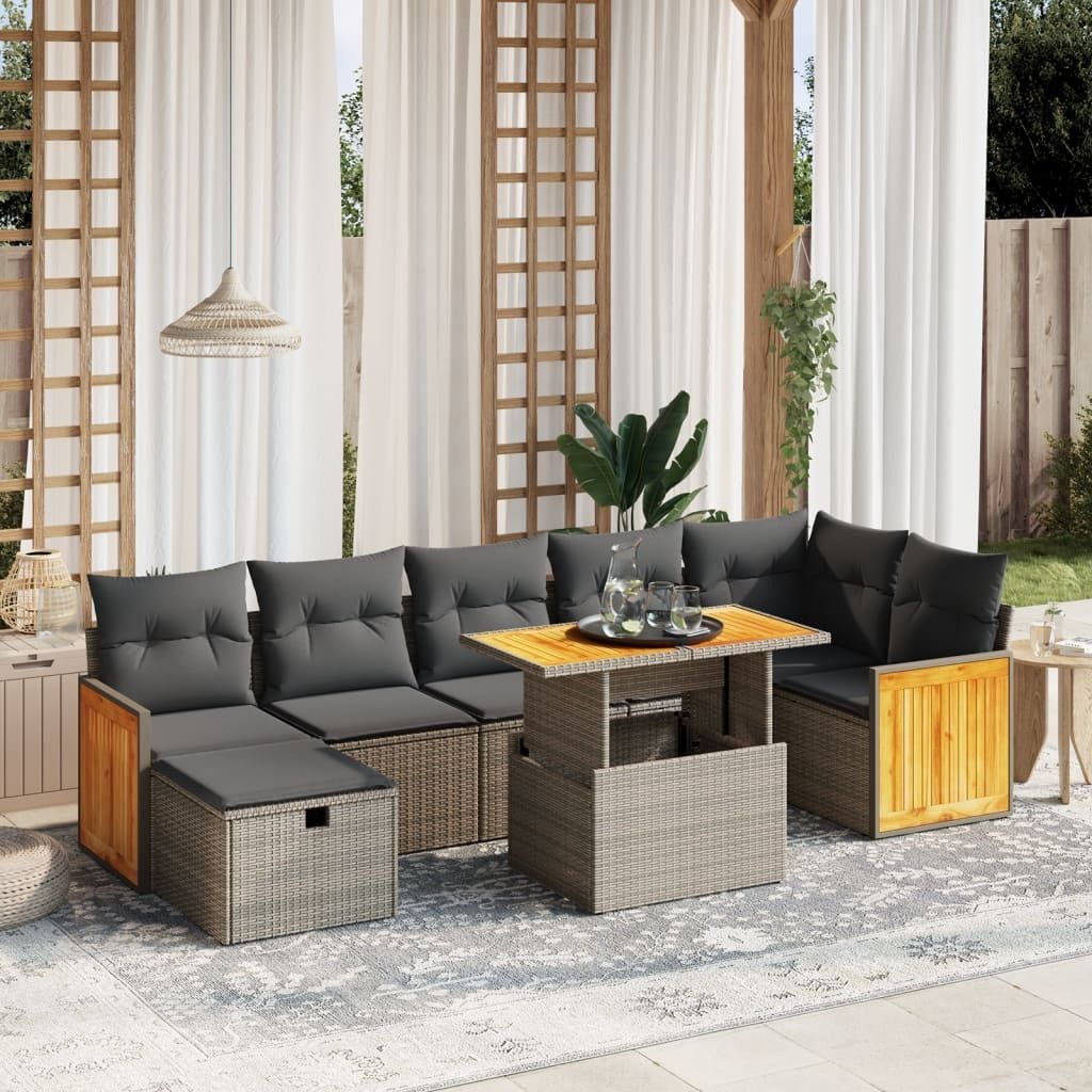 Möbel 8-tlg. Garten-Sofagarnitur mit Kissen Grau Poly Rattan - Sitzgruppe 3276259