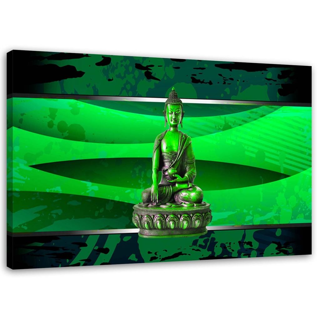 Leinwandbild buddha auf grünem hintergrund 90x60 cm Feeby grün wandbild bereit zum aufhängen