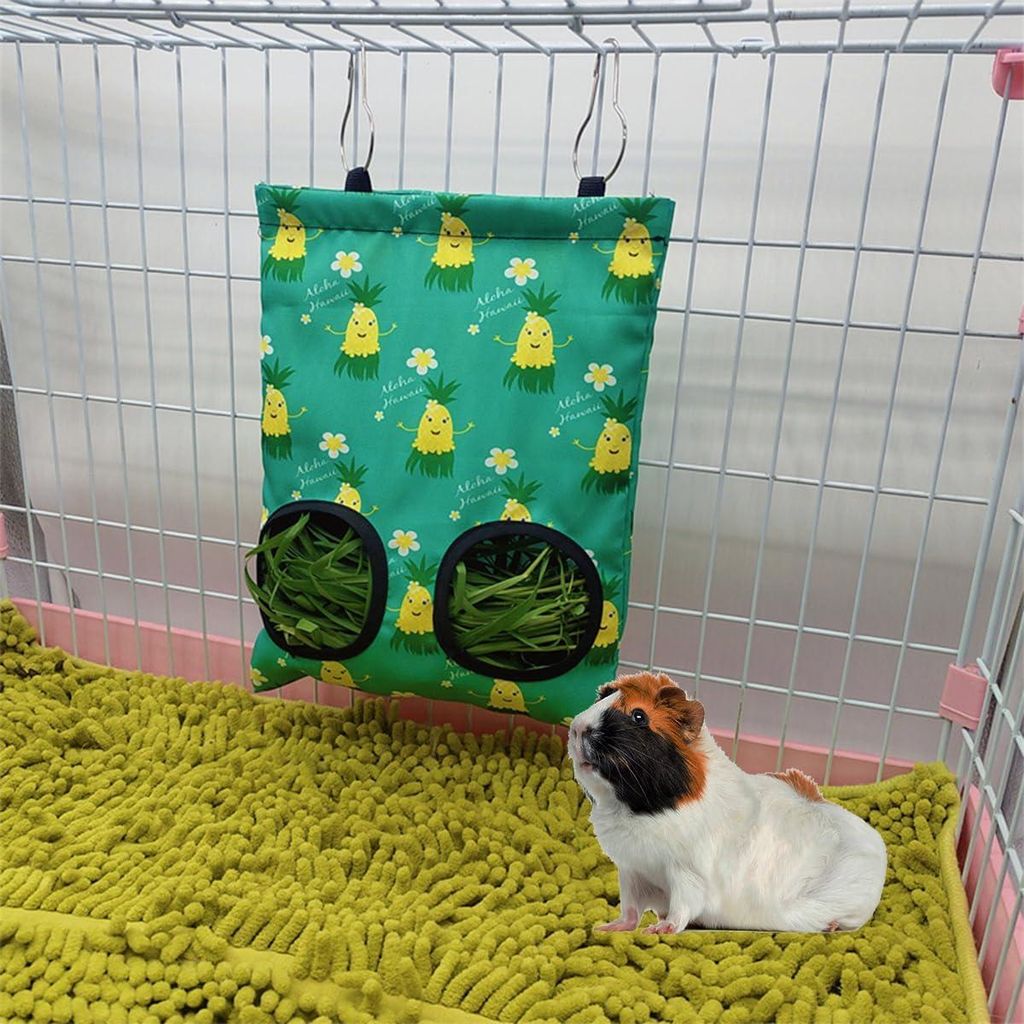Heu-Futterspender für Kaninchen, Meerschweinchen, Chinchillas und Hamster - Aufhängung, Mit Stauraum und 2 Fenstern