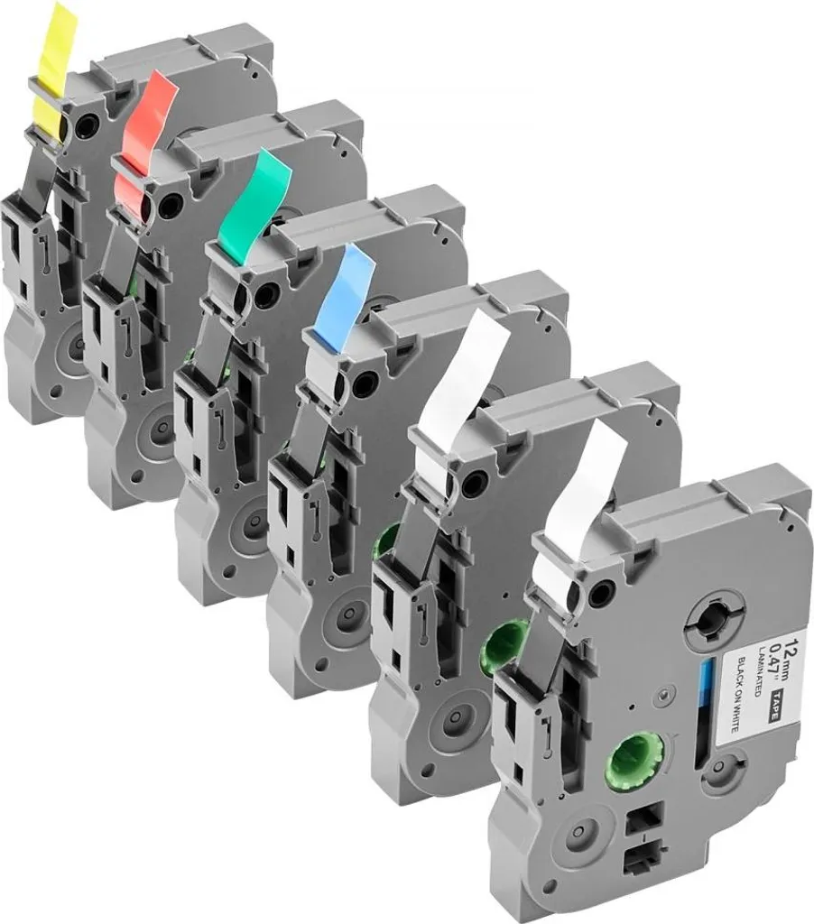 Cassettes étiquettes 12mm TZe pack de 6 pour organisation bureau et maison