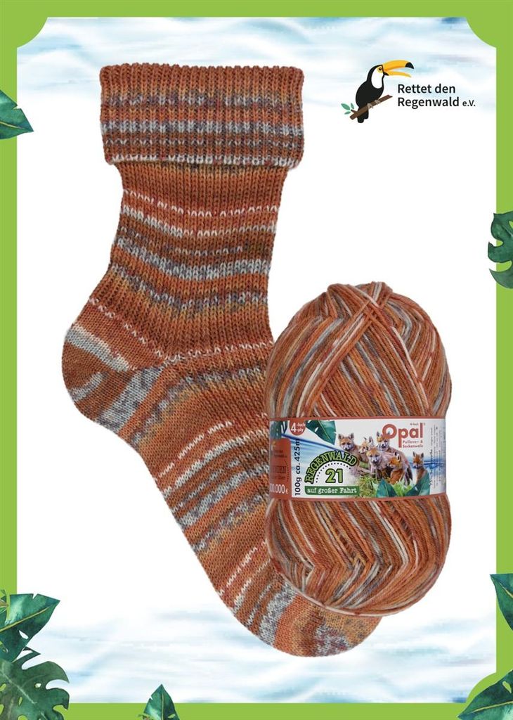 Opal Regenwald 21 6-fädige Pullover- u.Sockenwolle 150g/400m NS 3-4 75% Schurwolle/25% Polyamid 11616 Glückl. Passagiere