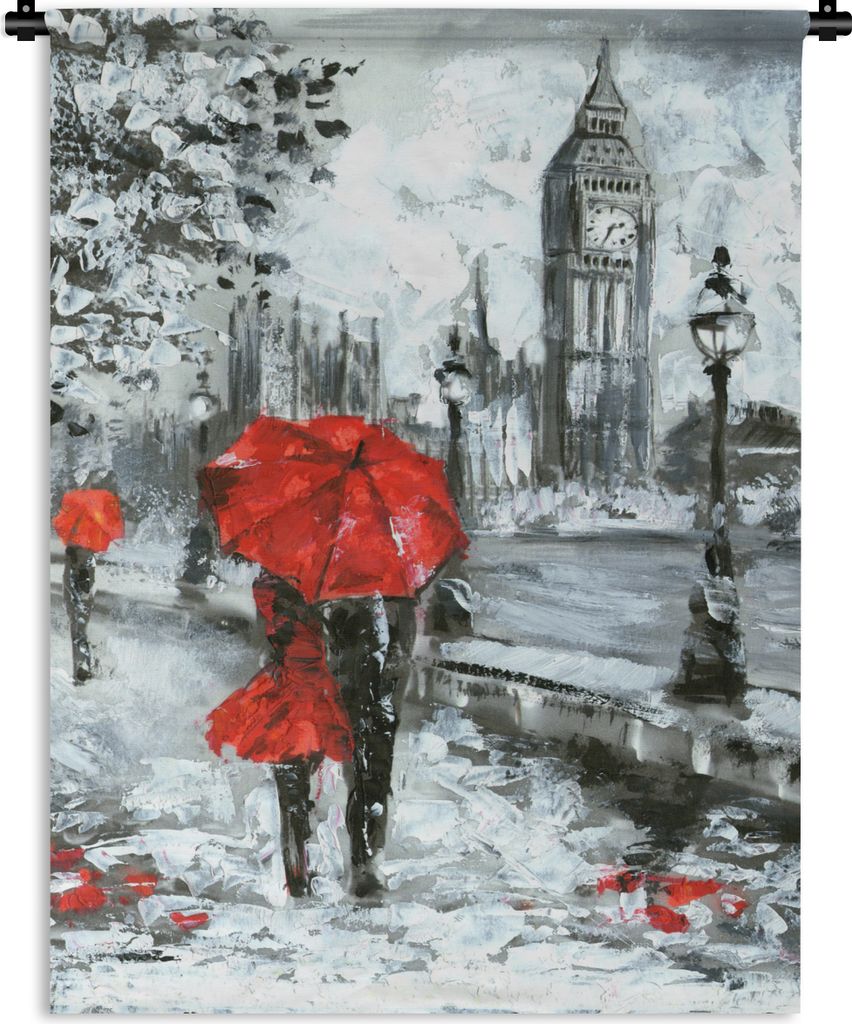 MuchoWow Wandteppich Wandbehang Gemälde - Regenschirm - Öl 90x120 cm Tapisserie Dekoration Wandtuch - Wanddeko