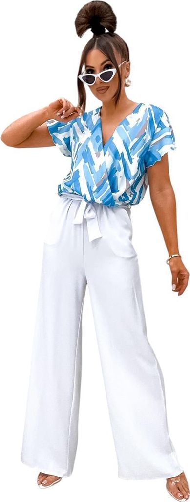 Damen Jumpsuit mit Wickeloberteil Overall Look Ecru/L/40