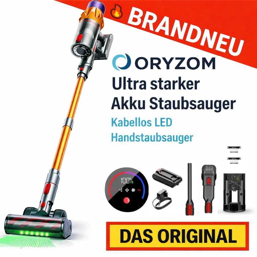 Oryzom Ultra starker Akku Staubsauger kabellos LED Handstaubsauger beutellos