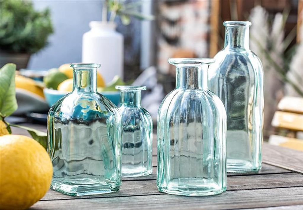 4x Vase "Aqua" in türkis, 10-19 cm klein, aus klarem Glas, Tischvase, Blumenvase, Vasenset