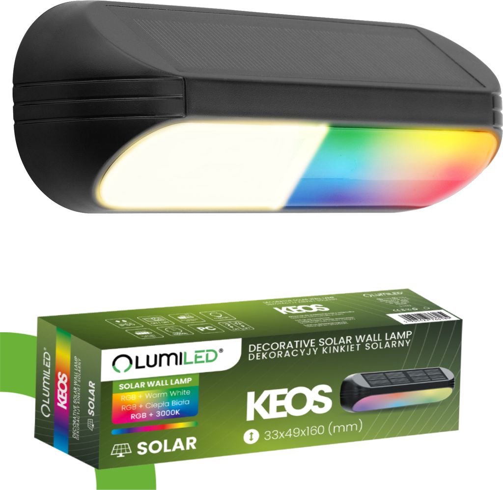 LUMILED Solarleuchte RGB Mehrfarbig Warmweiß Wandlampe für Außen LED Solarlampe Außenwandlampe Wandleuchte Farbwechsel Gartenleuchte IP65 1 Stück
