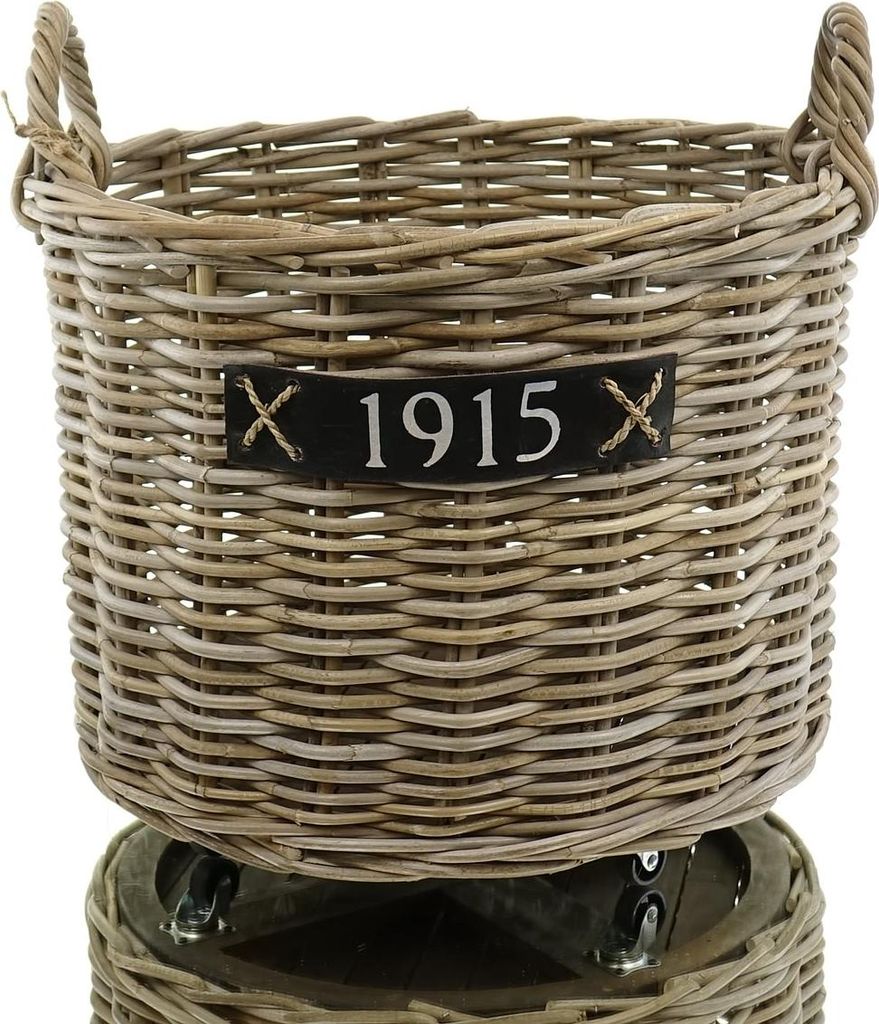 VAN DER LEEDEN Rattan Kaminholzkorb mit Rollen Ø 60 cm Produktbild 