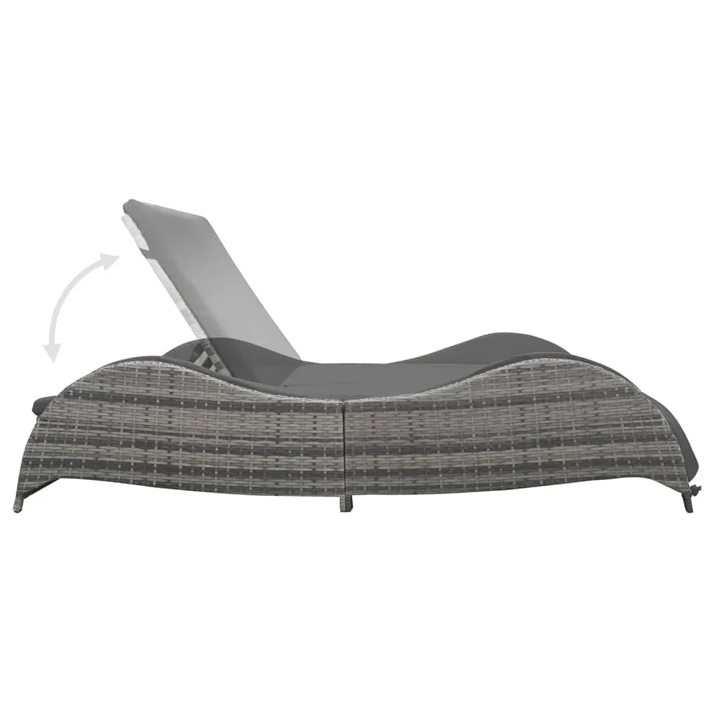 Bain de soleil double en résine tressée anthracite avec support stable - 4
