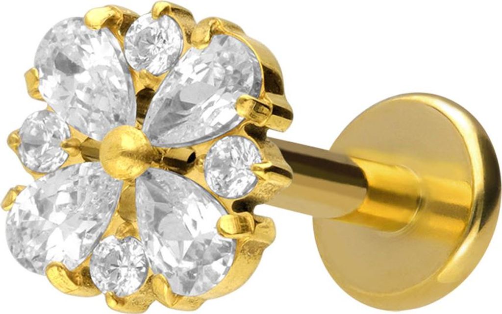 Ohrpiercing, Nasenpiercing Titan Labret mit Innengewinde KRISTALLORNAMENT Gold Stablänge: 7mm | Stabstärke: 1,2mm