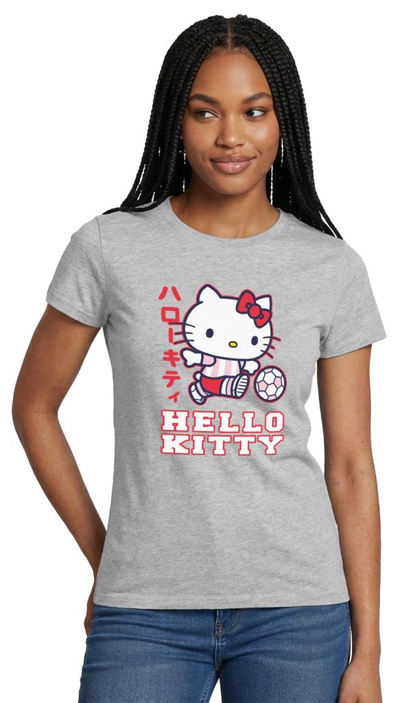 Spreadshirt Hello Kitty Spielt Fussball Sport Frauen T-Shirt, L, Grau meliert
