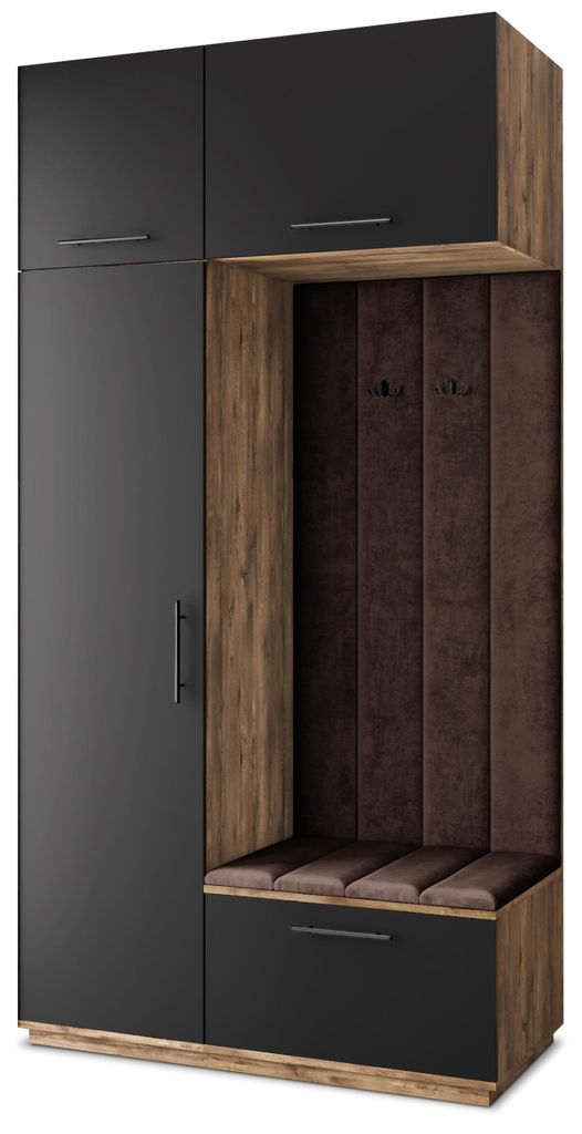 Masseno Garderobe-Set REMA 120/240/60 cm Modern Garderobenschrank Eiche Lefkas, Veloursstoff MONOLITH 29 (Braun)
