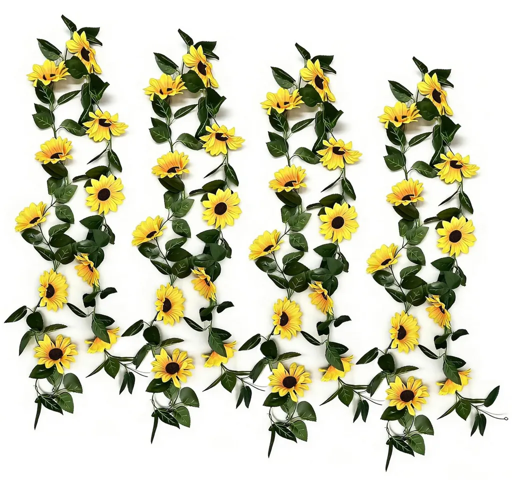 Guirlande de tournesols en soie lot de 4 pièces pour décoration murale