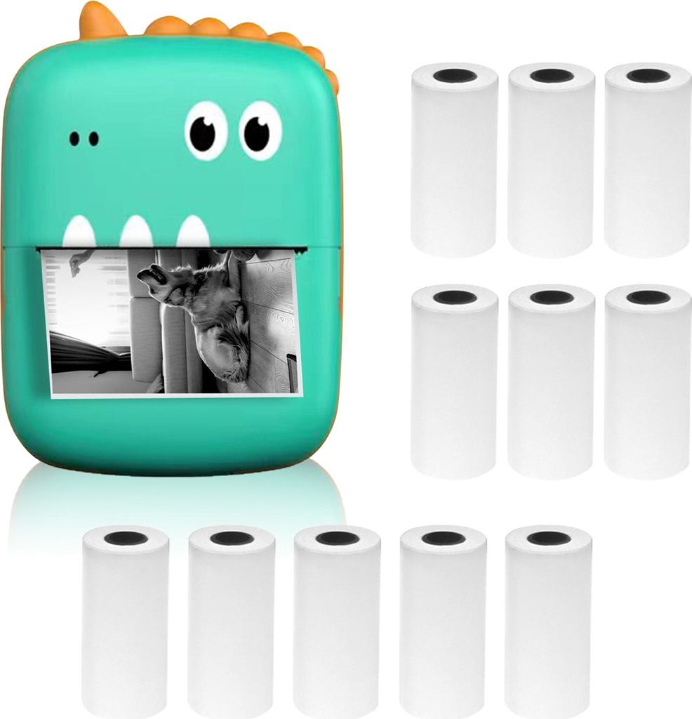 Mini Thermal Printer Multifunction Portable Sticker Maker Instant Photo Inkless Printing Support BT Connection for Smartphone with 11 Paper Rolls