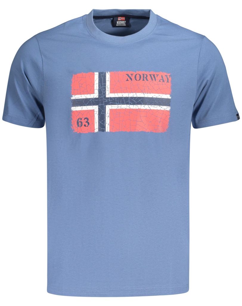Herren T-Shirt Blau: Kurzarm mit Druck und Rundhalsausschnitt