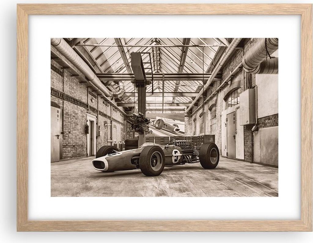 Gerahmtes Poster - Rahmen in heller Eiche - Formel 1 Rennen Retro - 40x30 cm - Wand Bild - Wanddeko - Wandbilder - Kunstposter - Wandposter - Bilde...