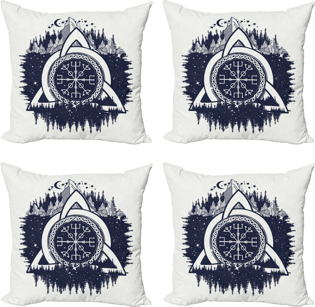 ABAKUHAUS Blau und weiß Kissenbezug Set (4 Stück), Keltischer Knoten, Moderner Doppelseitiger Digitaldruck, 45 cm x 45 cm, Dunkelblau Weiß