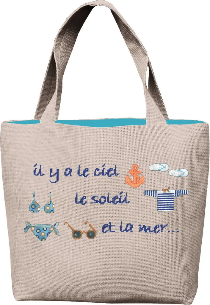 Grand Sac de Plage à Broder soi-même Kit Point de Croix Compté 31x33x8cm