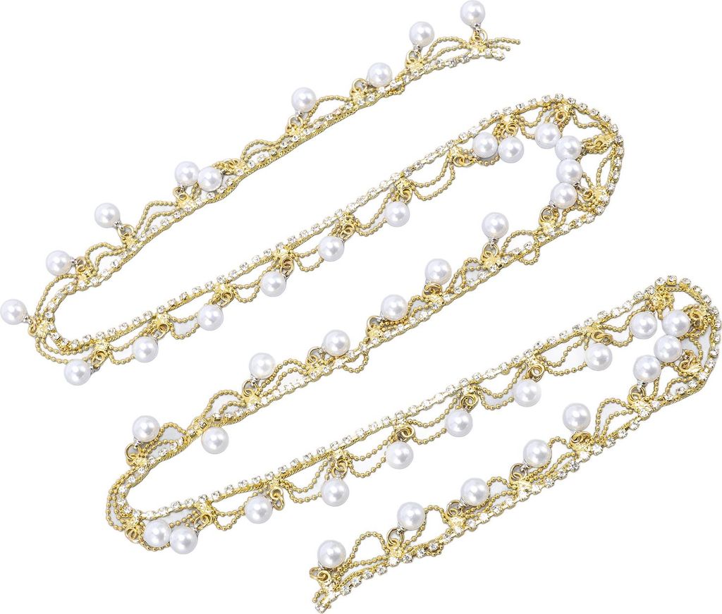 Perlen-Strass-Quastenkette, 2 cm breit, 1 Yard, goldene Perlenquasten mit Strassbesatz, Fransenverzierung für Kleidung, Halskette