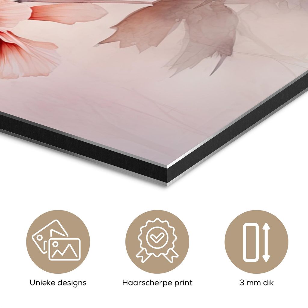 MuchoWow Wanddekoration Metall Metallbild Wandkunst 90x60 cm Blumen - Rosa - Kunst - Abstrakt - Aquarell MuchoWow Aluminium Gemälde - Wandbilder