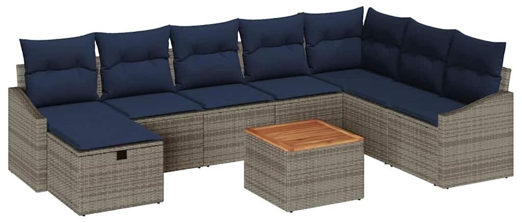 Eleganten-Stil Gartensofa-Set 1 PC - Gartenlounge-Set - Sitzgruppe - mit Kissen mit Speicher 9 pcs Grau Poly Rattan - Gartenmöbelgarnituren - Möb...