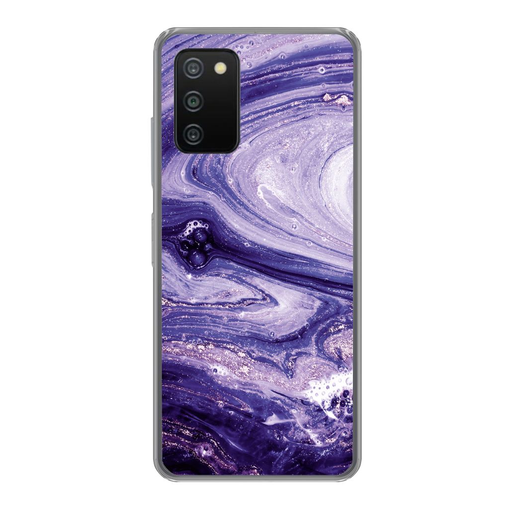 MuchoWow Handyhülle Schutzhülle Hülle für Samsung Galaxy A03s Marmor - Naturstein - Glitzer Silikon Softcase Handy Hülle - Schutz