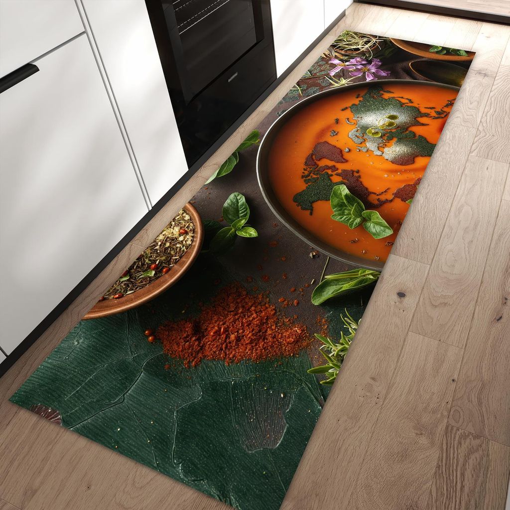 Küchenteppich 60x90cm rutschfest & abwischbar PVC Läufer - Weltkarte Suppe