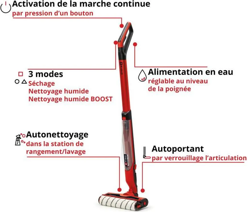 Lave-sol Électrique Einhell CLEANEXXO Humide pour Stratifié et Bois Rouge - 2