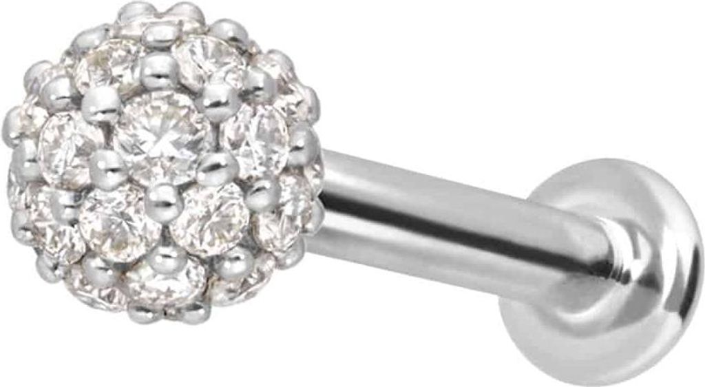 Ohrpiercing, Nasenpiercing 14 Karat Gold Labret mit Push Fit MULTI-MOISSANIT WeißGold Stablänge: 6mm | Stabstärke: 1,2mm | Kristallgröße: 3mm