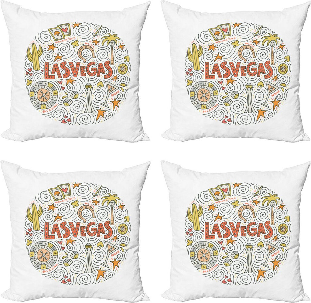 ABAKUHAUS Las Vegas Kissenbezug Set (4 Stück), Gebäude übersichtliches Design, Moderner Doppelseitiger Digitaldruck, 50 cm x 50 cm, Mehrfarbig