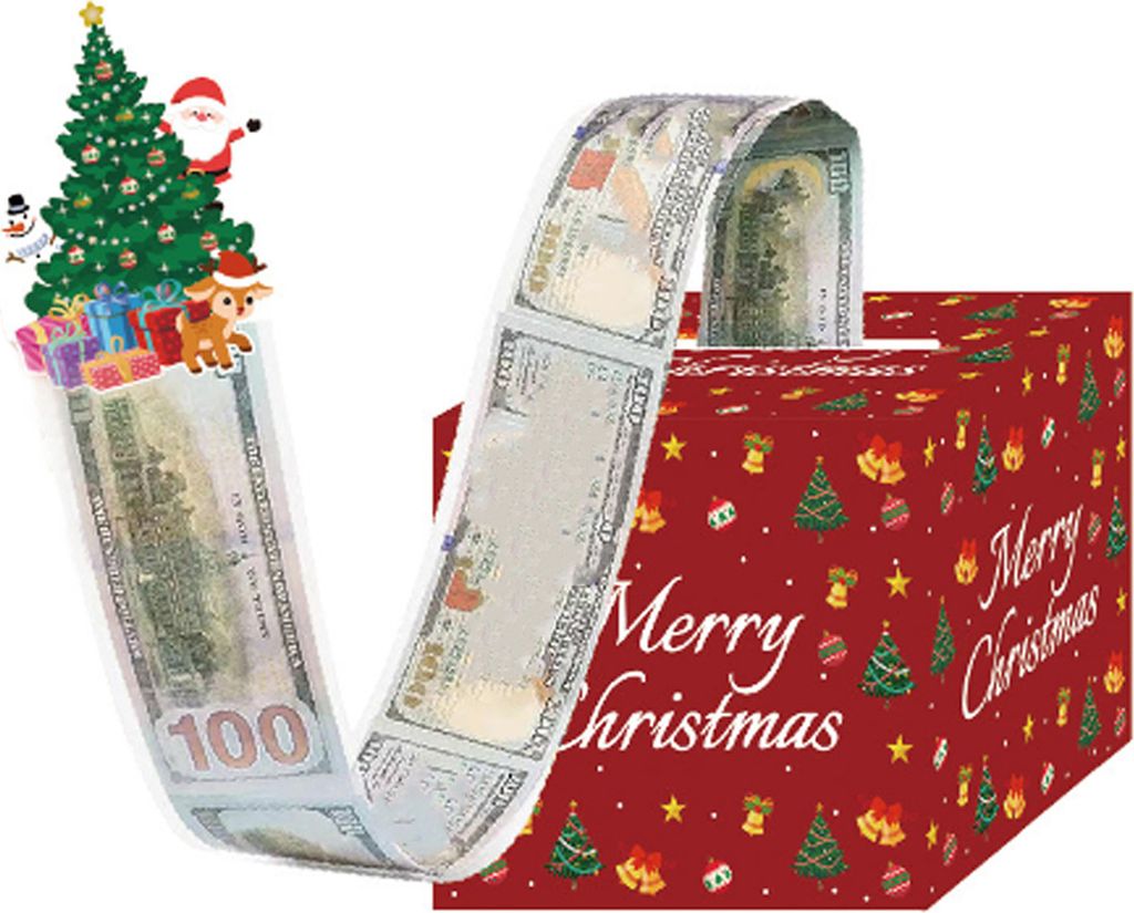 Weihnachts-Spardose für Bargeld, Geschenk, Überraschungsgeld, herausziehbarer Halter mit Weihnachtsmann-Schneemann-Zugkarte, Geschenkrollenbox f...