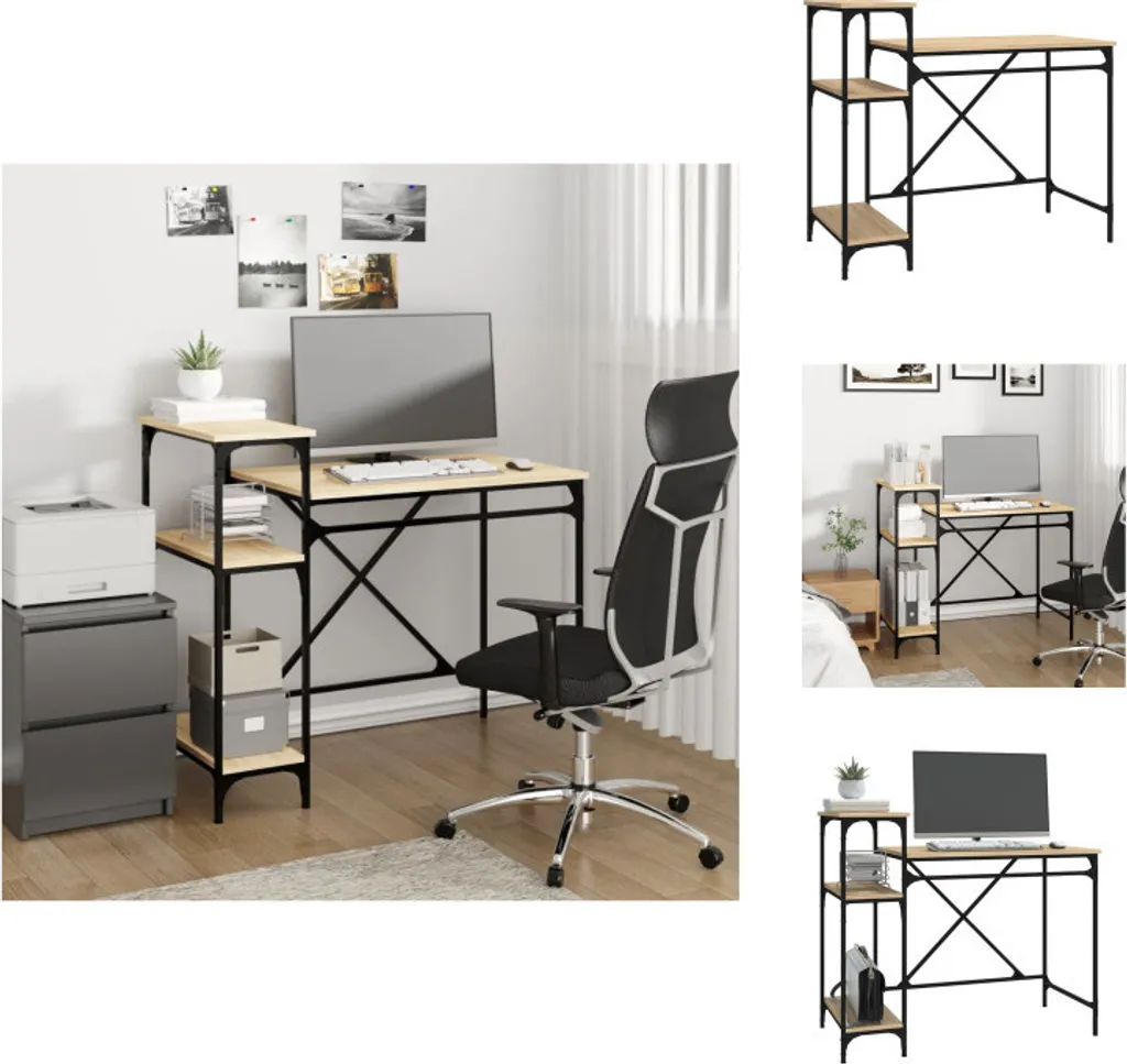 vidaXL Scrivania Porta PC con Ripiani 105x50x90 cm Rovere Sonoma