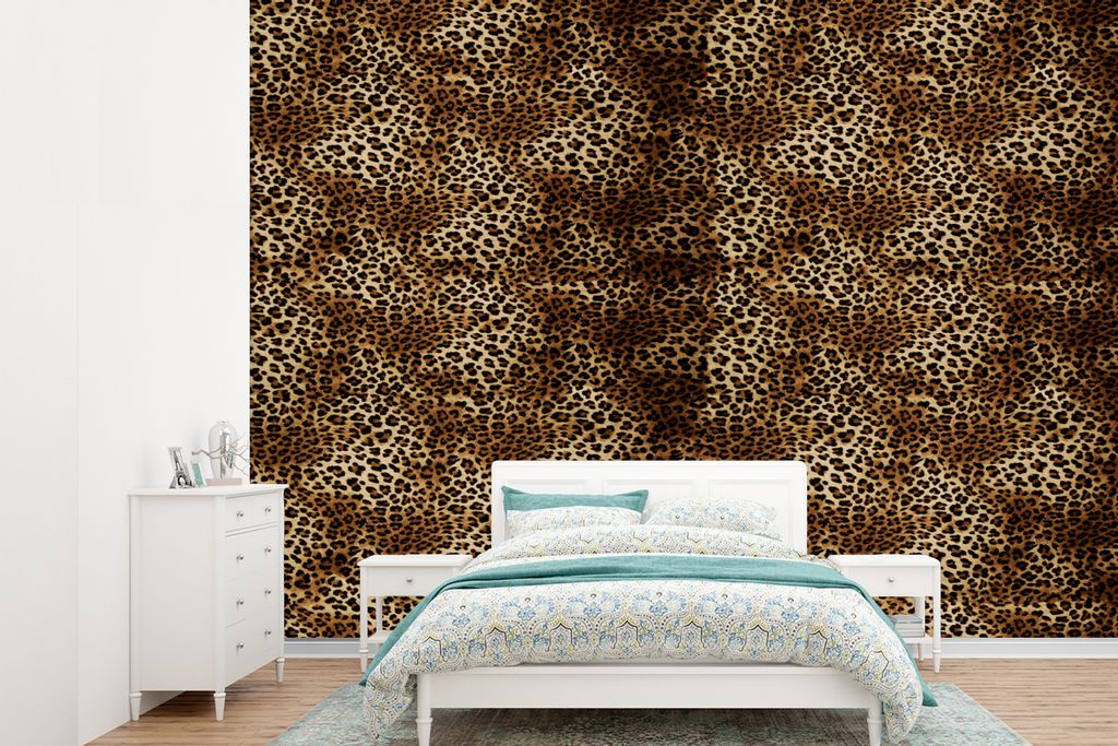 MuchoWow Fototapete für Wohnzimmer oder Schlafzimmer Wandtapete Vinyl Motivtapete Leopard - Muster - Tiere - 360x260 cm - Wohnzimmer tapete