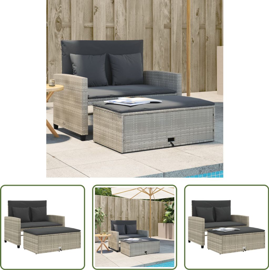 The Living Store Gartensofa mit Kissen 2-Sitzer Hellgrau Poly Rattan