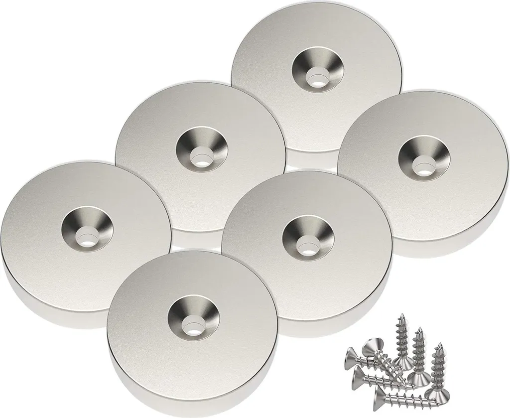 6 Aimants Néodyme 10kg, 25x4,5mm : Fixation Étanche et Puissante avec Vis
