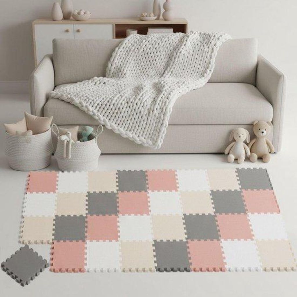 Grijs-Roze-Wit-Beige Babykamerboden - 36 Antislip-Tegels 180x180 cm