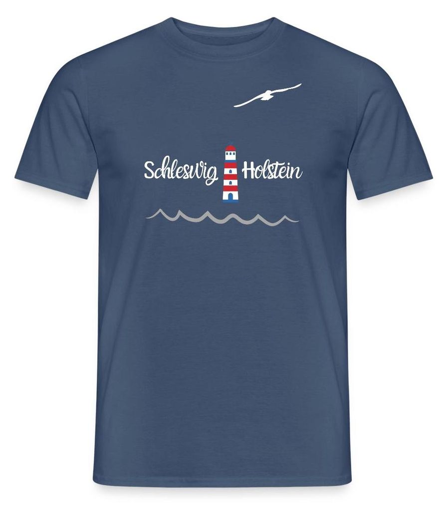 Spreadshirt Schleswig Holstein Leuchtturm Küste Nordsee Maritim Männer T-Shirt, L, Dunkles Denimblau