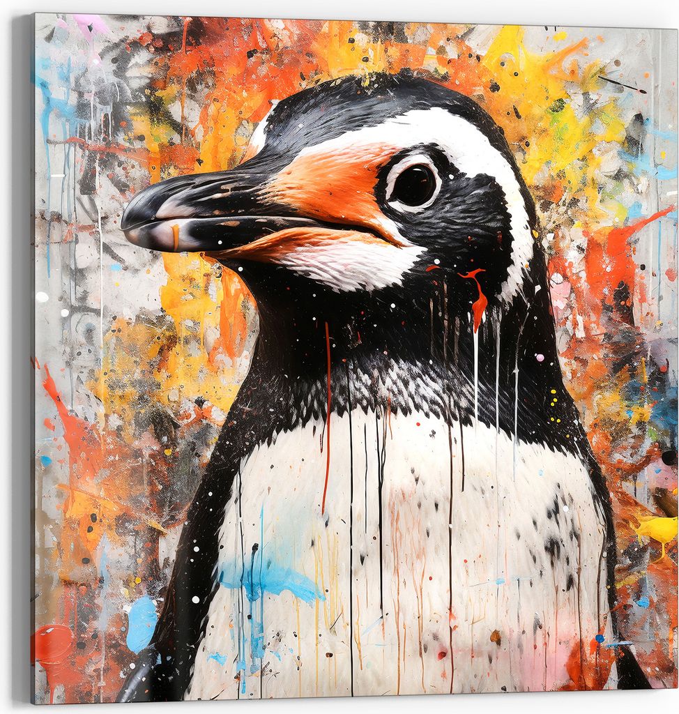 DEQOART Glasbild Echtglas 50x50 cm 'Pinguin im Farbrausch' Produktbild 